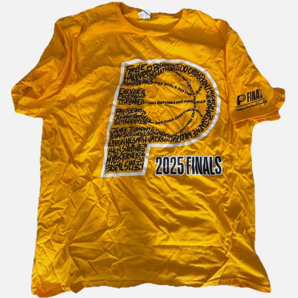 Yellow 2025  Indiana Pacers Game 4 Giveaway Finals Graphic T-Shirt